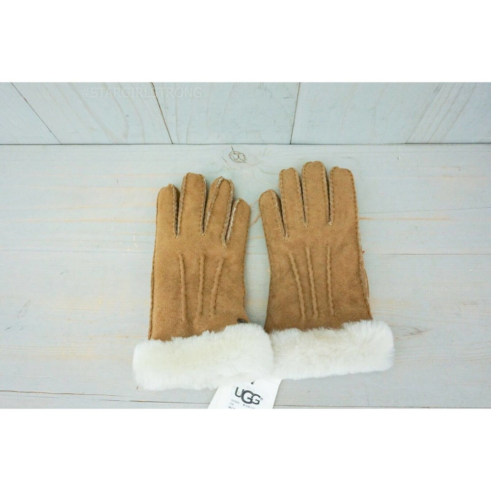 UGG CARTER TECH chestnut SUEDE SHEEPSKIN GLOVES WOMENS SMALL NWT - Picture 3 of 4